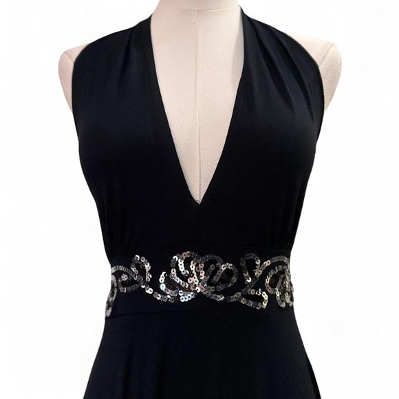 Bella Swan Black Halter Y2K Dress Beaded Flowy Size Small Fairycore - Picture 3 of 7